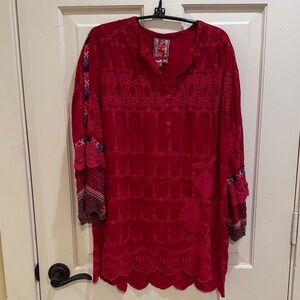 Johnny Was Red Embroidered Tunic